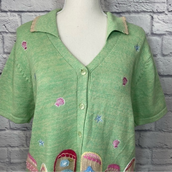 Tabi International Vintage 90s Beach Theme Short Sleeve Button Cardigan Medium - Picture 3 of 11